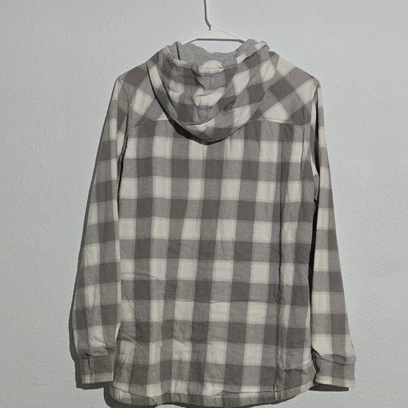 Eddie Bauer Gray Flannel Button Down Hoodied - Picture 4 of 9